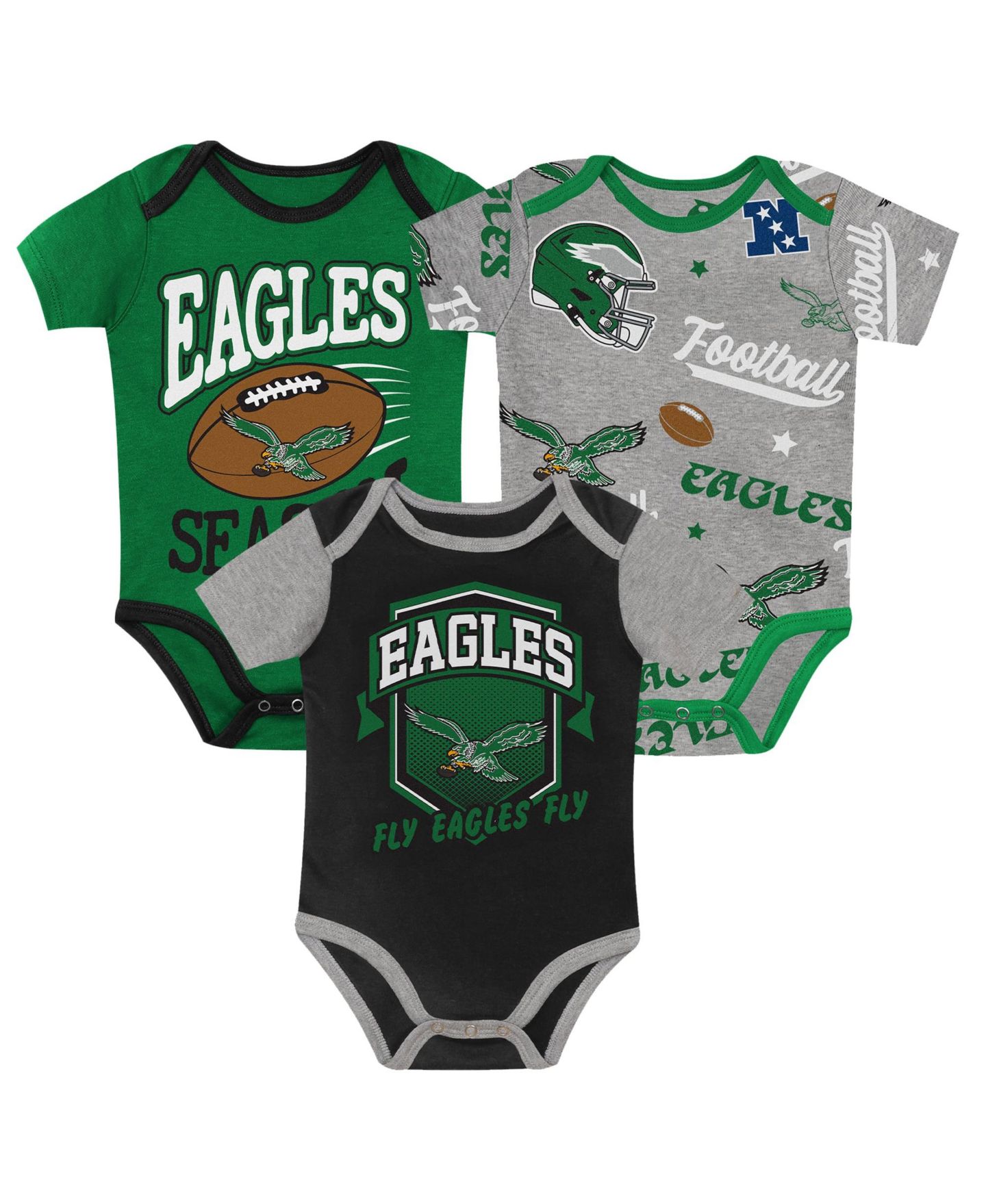 Outerstuff Baby Boys' and Girls' Philadelphia Eagles First Round Pick Screen Print 3-Piece Creeper Set — фото 1