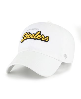Women's White Pittsburgh Steelers Trendy Script Clean Up Adjustable Hat