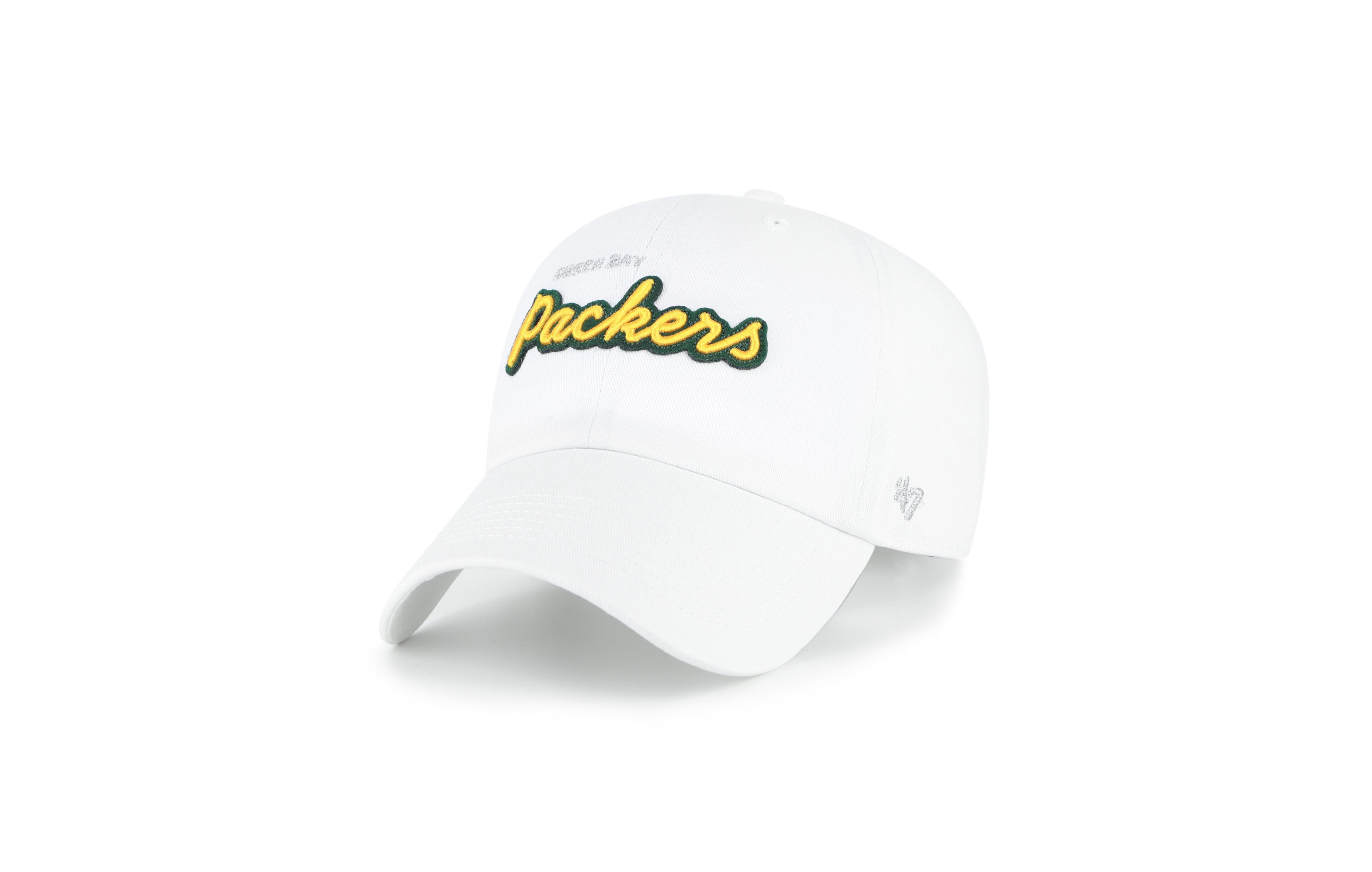 '47 Brand Women's White Green Bay Packers Trendy Script Clean Up Adjustable Hat