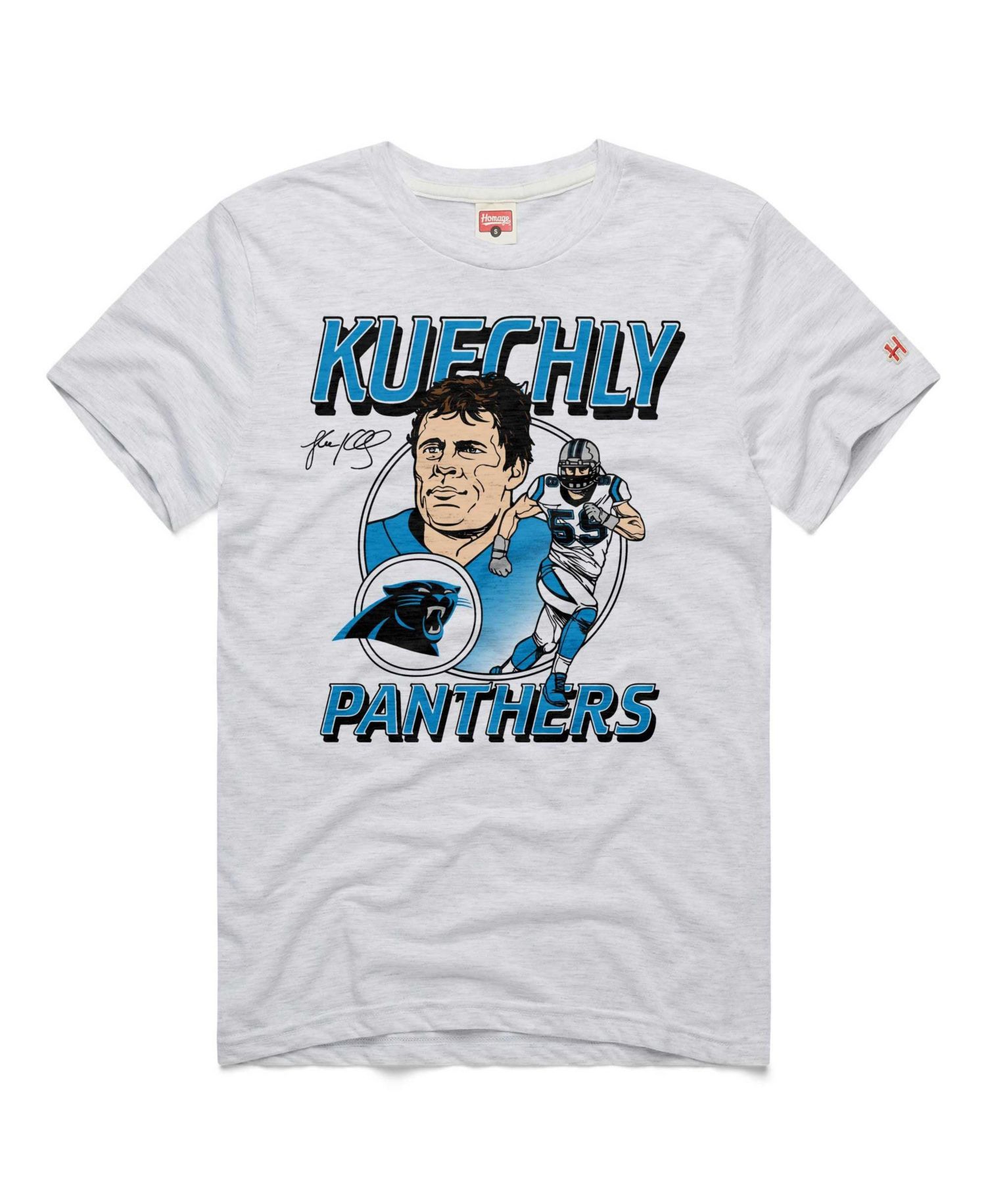 Men's Carolina Panthers Luke Kuechly Classic Illustration Tri-Blend Screen-Print T-Shirt