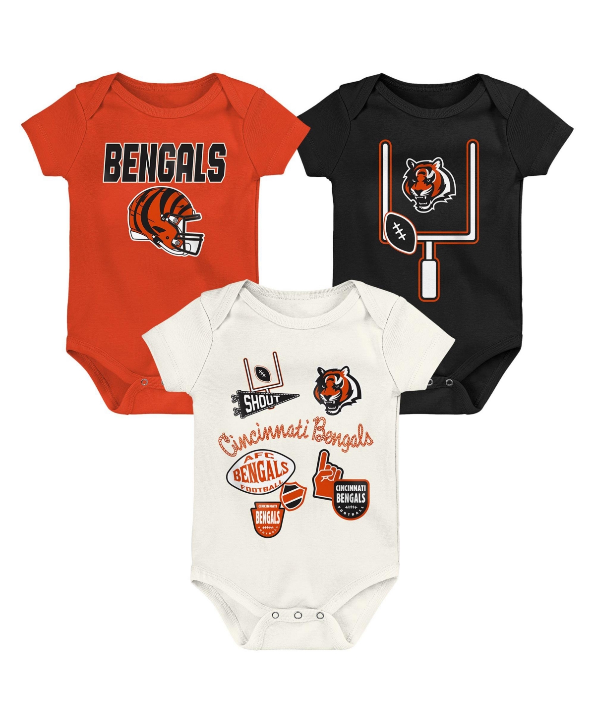 Outerstuff Baby Boys' and Girls' Cincinnati Bengals Littlest Player Short-Sleeve Three-Piece Bodysuit Set