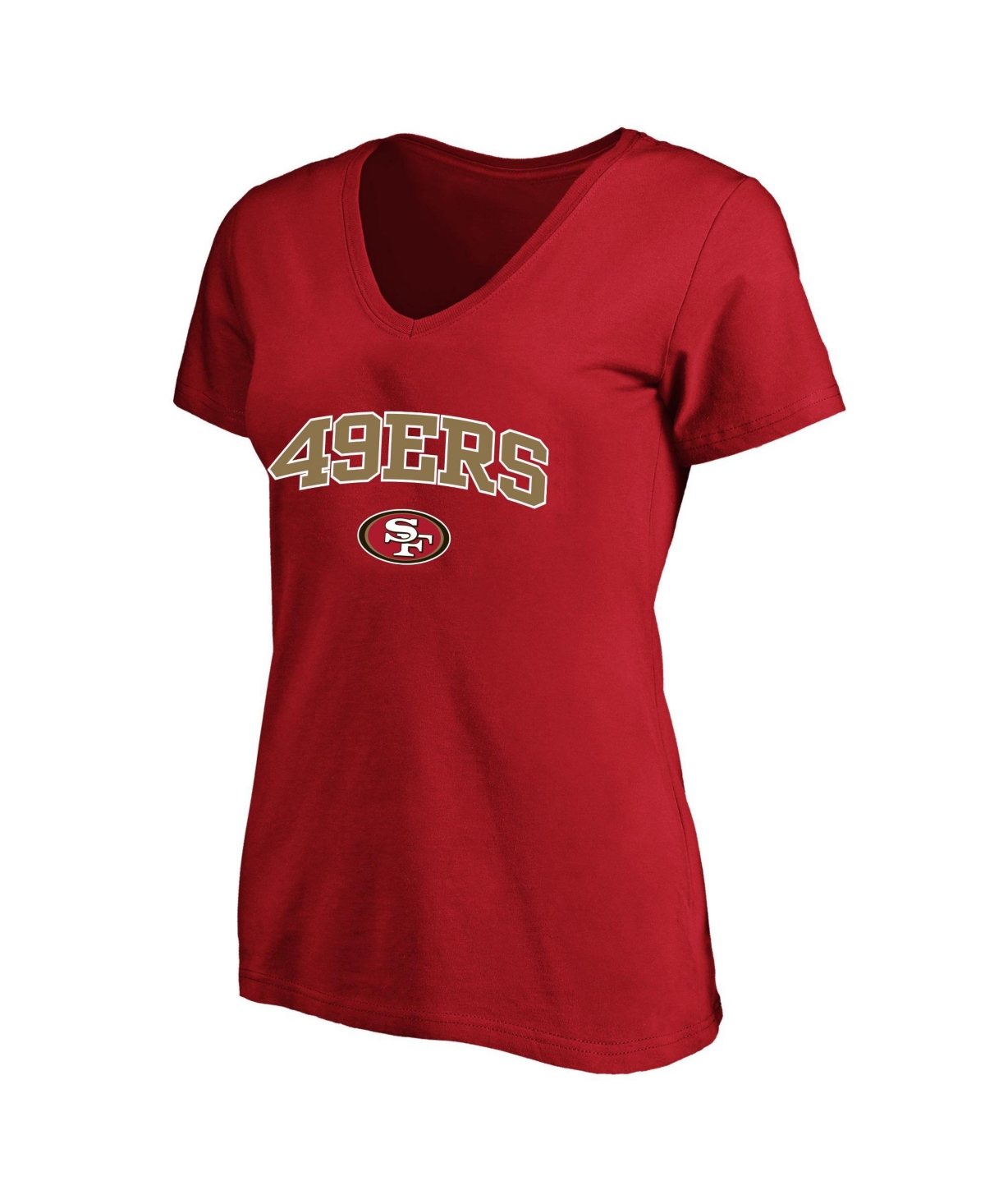 Women's Fanatics Scarlet San Francisco 49ers Plus Size Arch Over Logo V-Neck T-Shirt