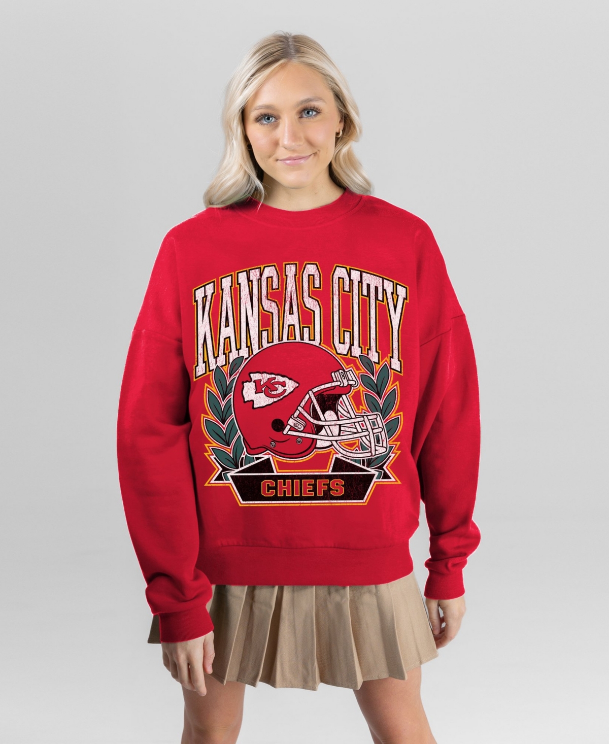 Gameday Couture Women's Kansas City Chiefs Classic Archives Premium Fleece Oversized Crewneck Sweatshirt - Red