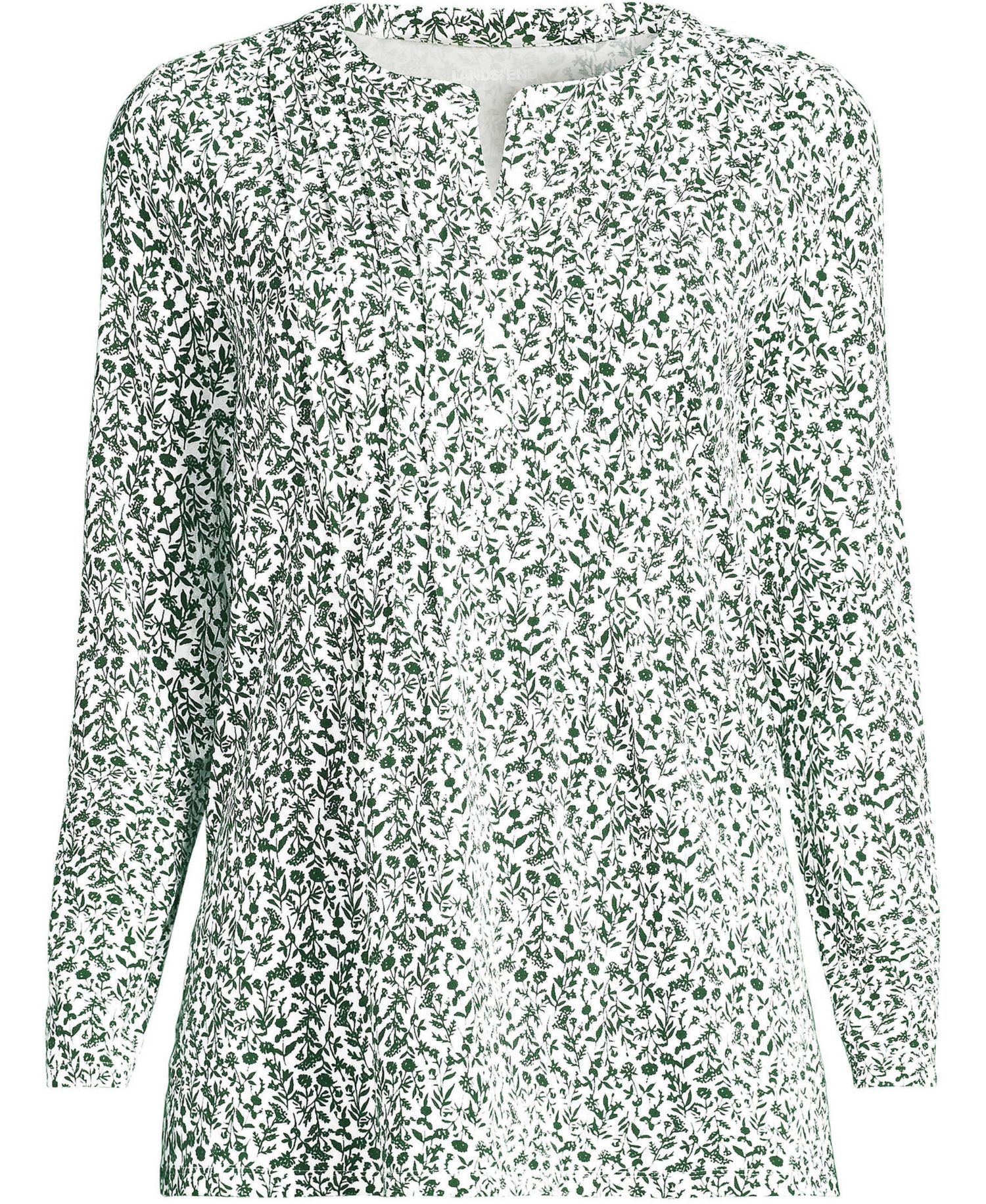 Plus Size Long-Sleeve Pintuck Tunic Blouse