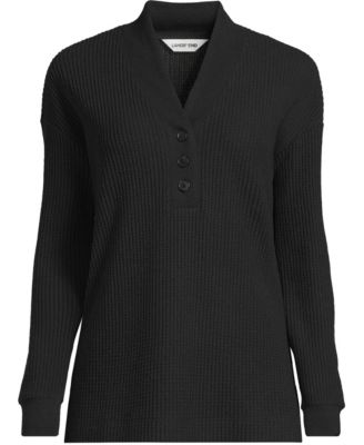 Plus Size Long Sleeve Waffle Shawl Collar Henley