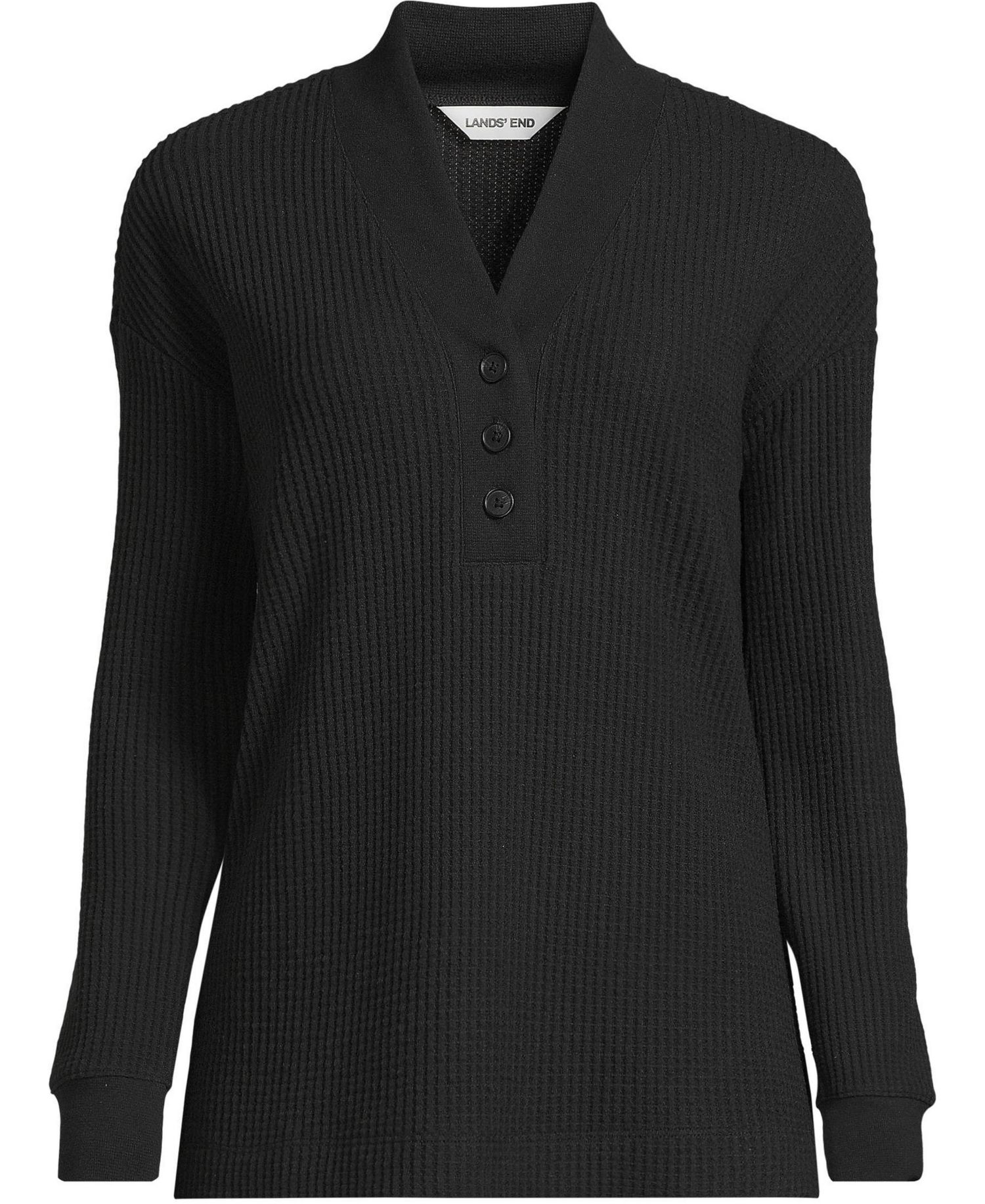 Plus Size Long Sleeve Waffle Shawl Collar Henley