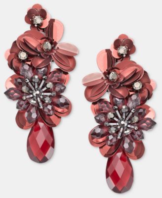 Crystal Hematite-Tone Floral Drop Earrings
