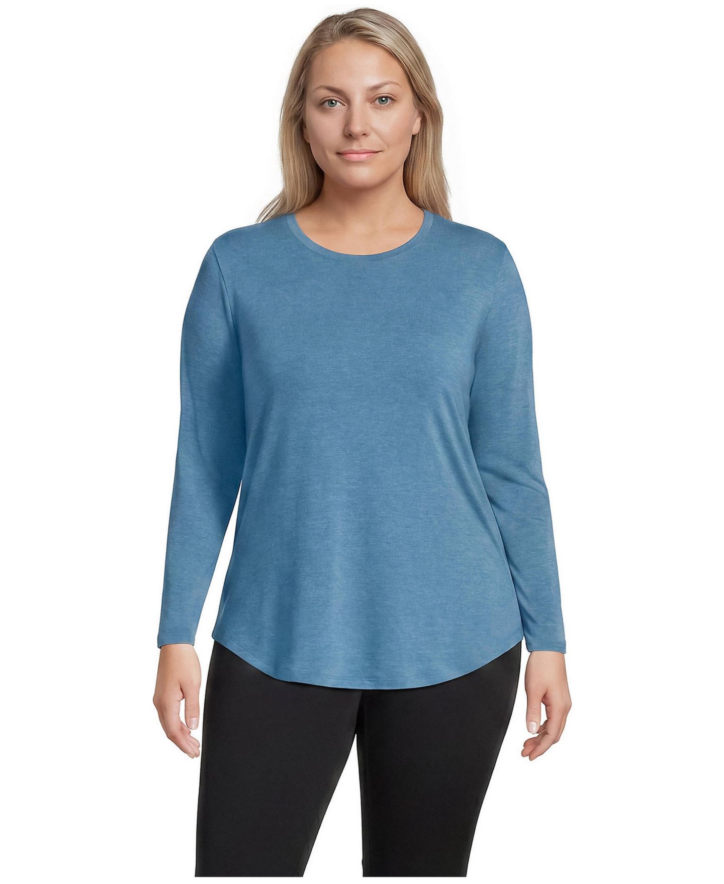 Женская футболка Lands' End Plus Size Long Sleeve Cooling Performance Tunic, цвет: Бирюзовый — фото 2