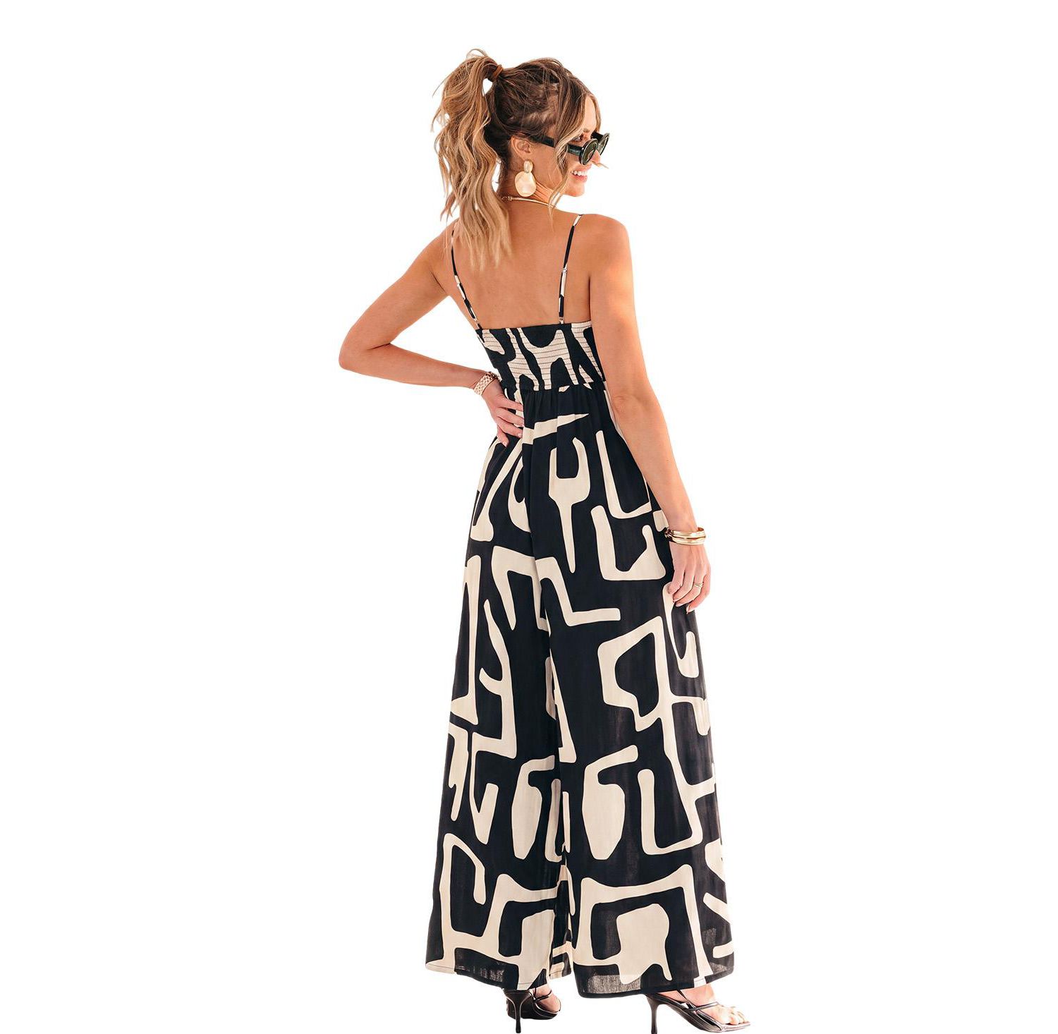 Women's Abstract Geometric Print Wide-Leg Jumpsuit