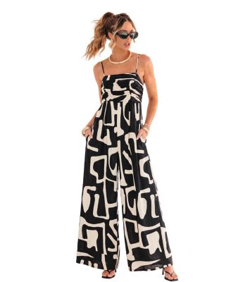 Women's Abstract Geometric Print Wide-Leg Jumpsuit