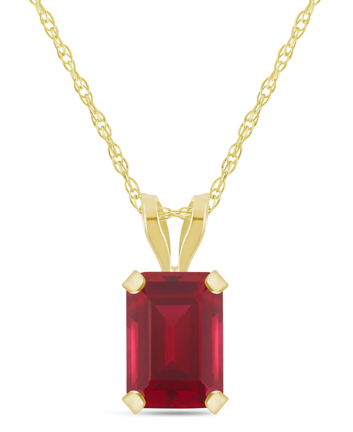 Macy's Lab-Grown Emerald (7/8 ct. t.w.) Pendant Necklace in 10k Yellow Gold - Ruby