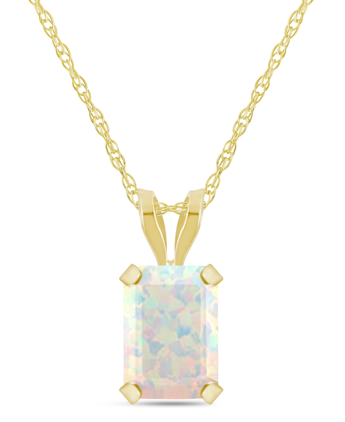 Macy's Lab-Grown Emerald (7/8 ct. t.w.) Pendant Necklace in 10k Yellow Gold - Opal
