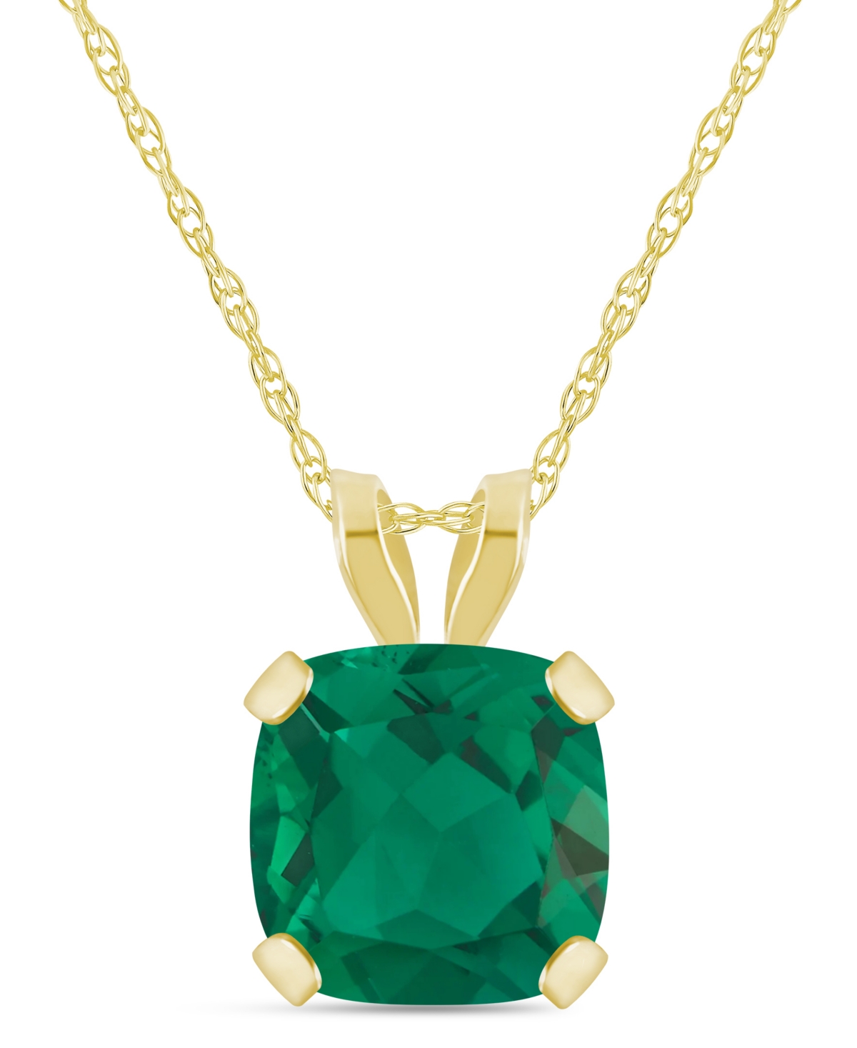 Macy's Lab-Grown Emerald (3/4 ct. t.w.) Pendant Necklace in 10k Yellow Gold - Emerald