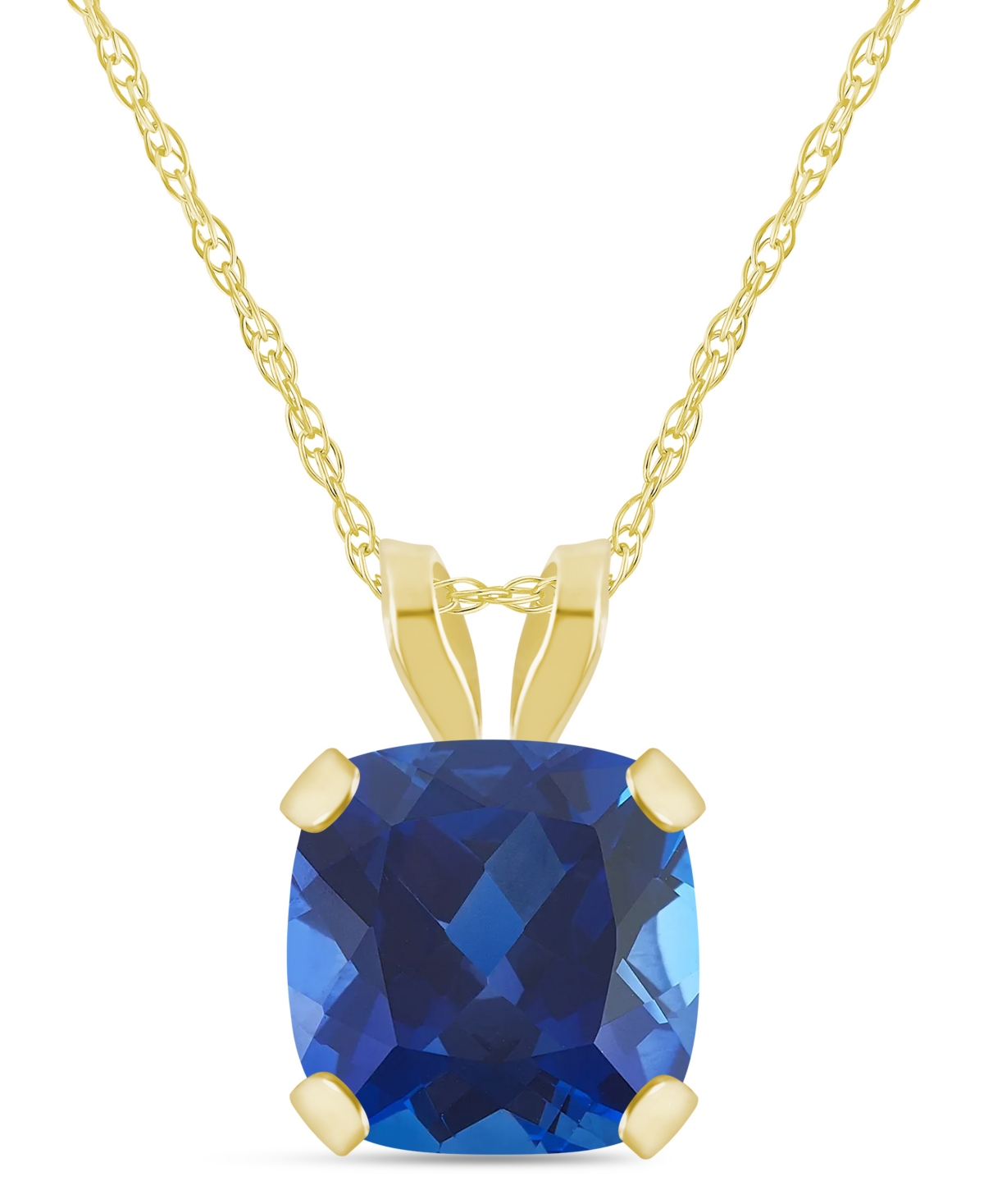 Macy's Lab-Grown Emerald (3/4 ct. t.w.) Pendant Necklace in 10k Yellow Gold - Sapphire