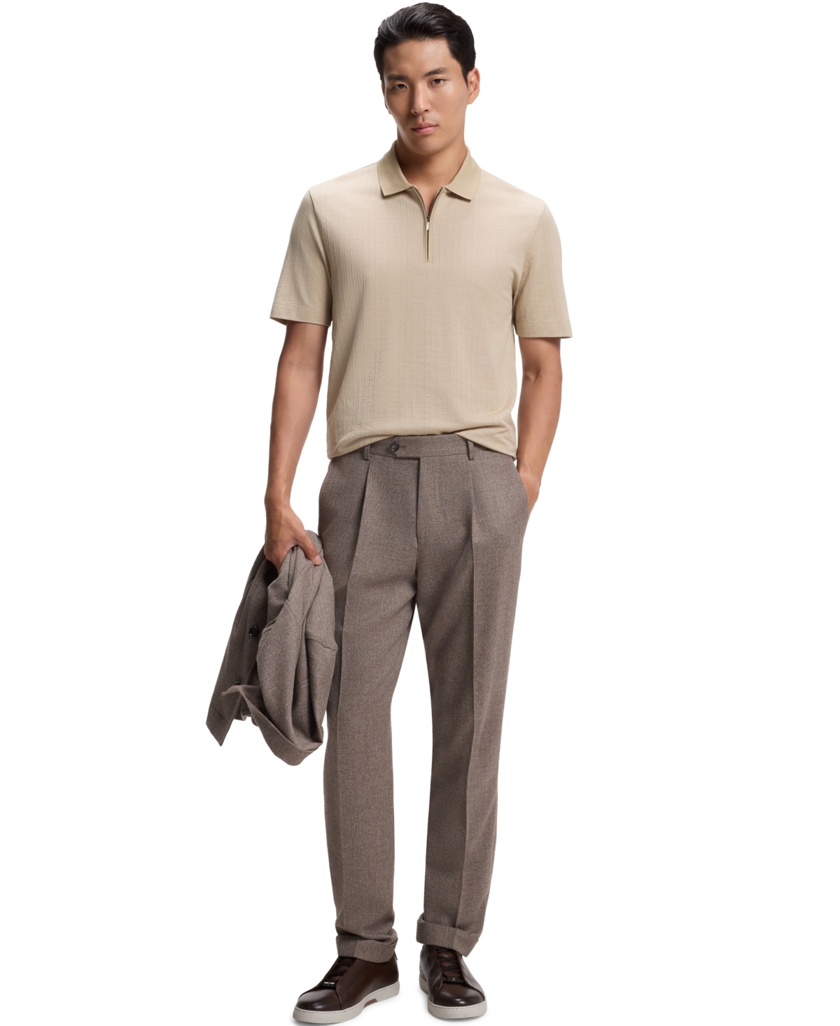 Boss by Hugo Men's Cotton-Silk Blend Zip-Neck Polo Shirt
