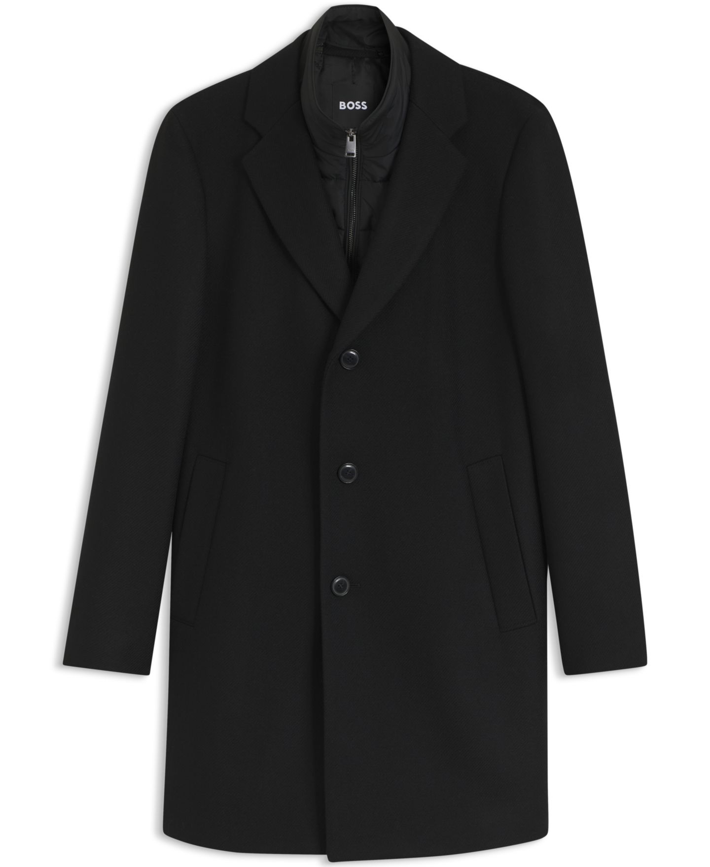 Мужское пальто Hugo Boss Hyde Slim-Fit Wool-Blend Zip-Up Inner Overcoat, цвет: Чёрный — фото 2