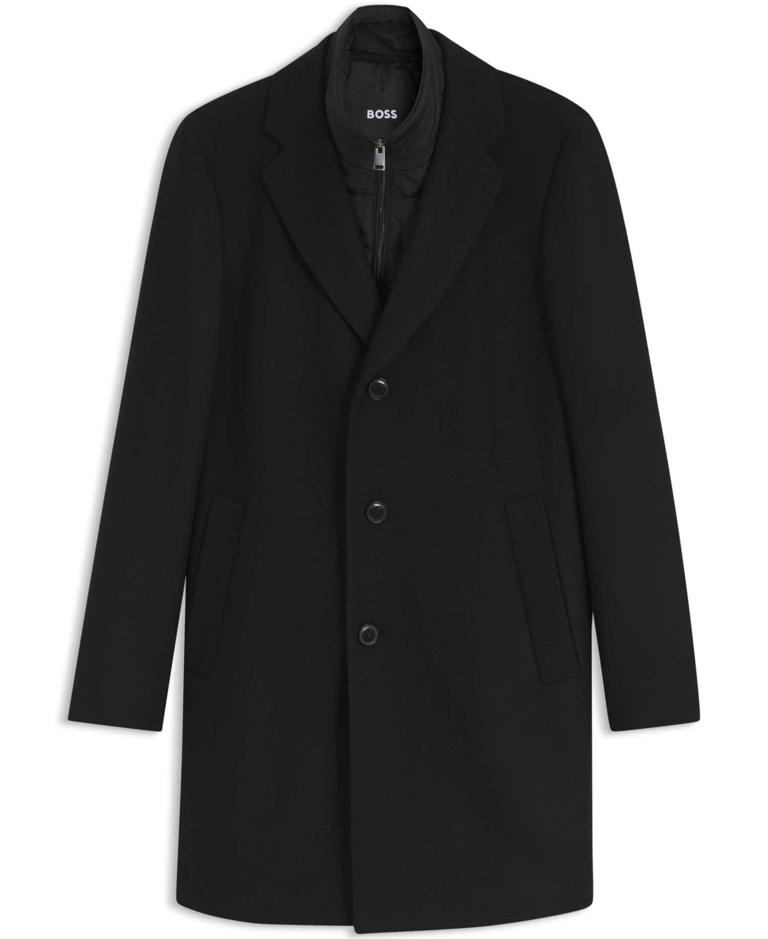 BOSS by Men's Hyde Slim-Fit Wool-Blend Zip-Up Inner Overcoat