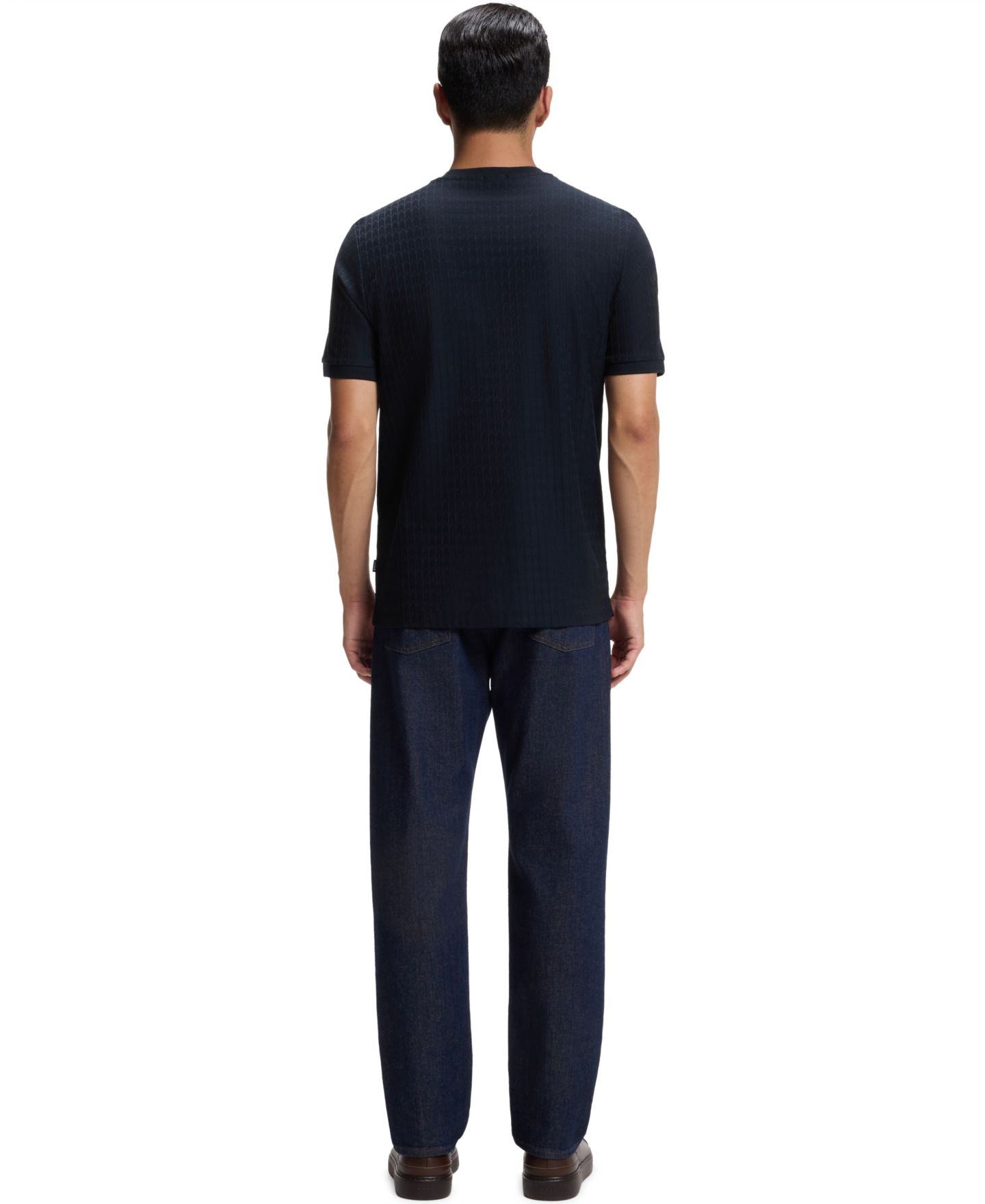 Мужская футболка Hugo Boss BOSS by Cotton Jacquard Regular-Fit, цвет: Тёмный синий — фото 3
