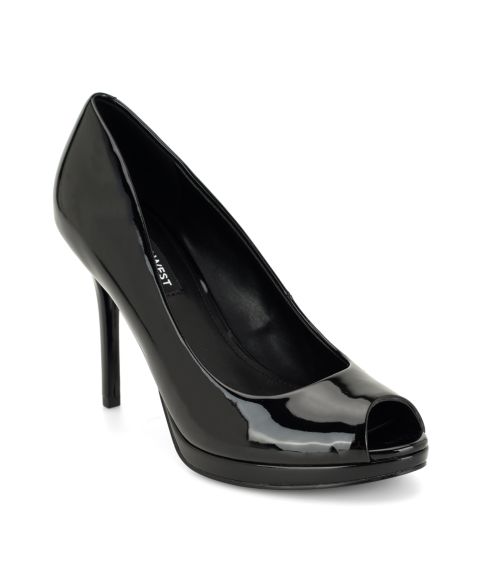 Женские туфли-лодочки Nine West Tyrah на платформе с открытым носком, цвет: Чёрный лаковый