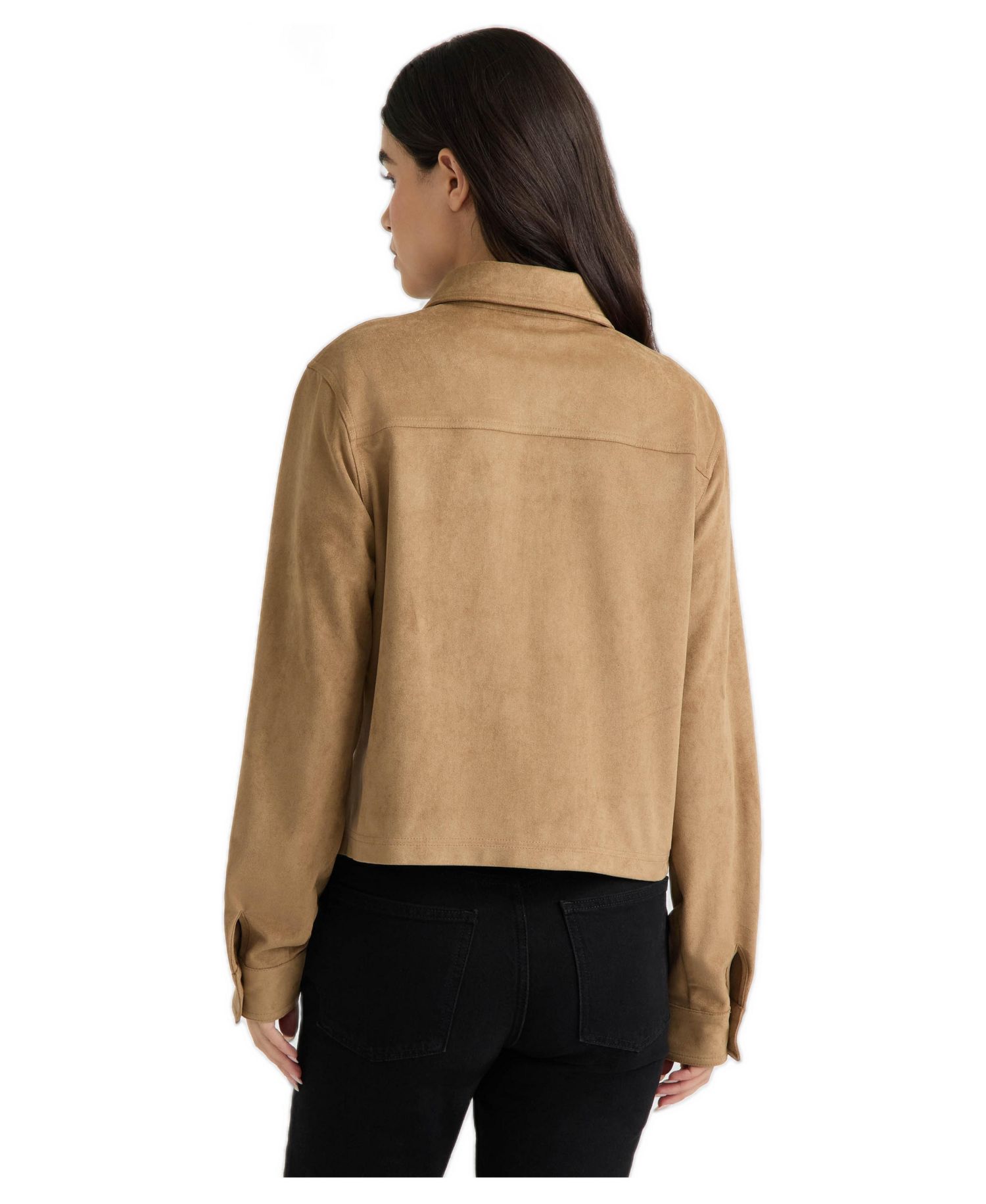 Women's Cropped Button-Down Faux Suede Shirt