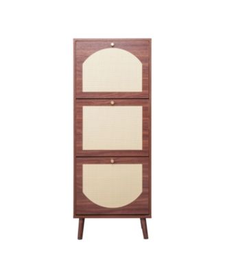 3-Drawer Brown Rattan Shoe Cabinet with Hidden Shoe Storage