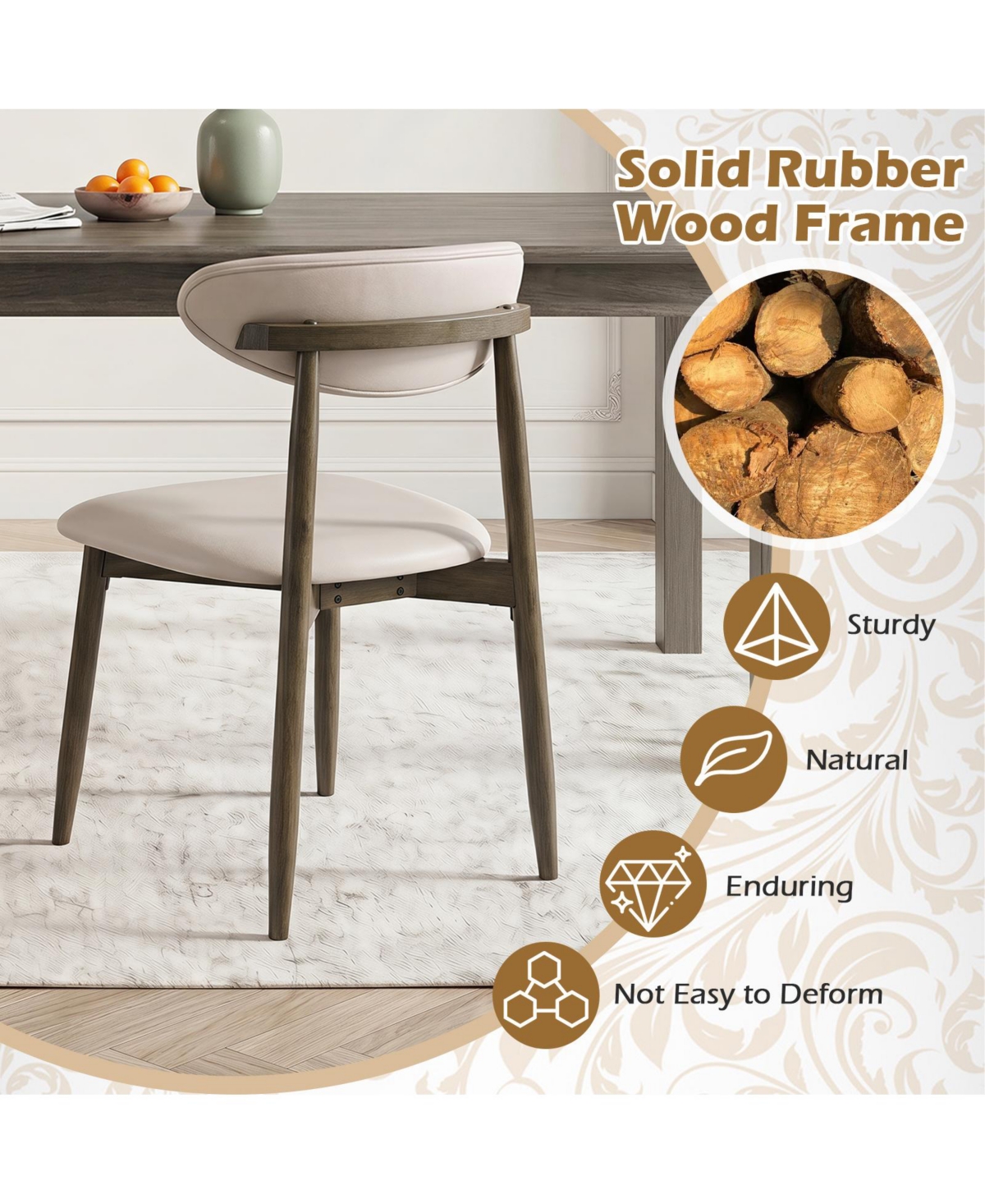 Gymax Wooden Dining Chairs Set of 2 Upholstered Kitchen with Curved Backrest