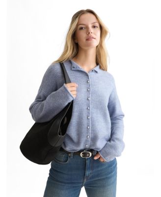 Women's Fuzzy Funnel-Neck Cardigan