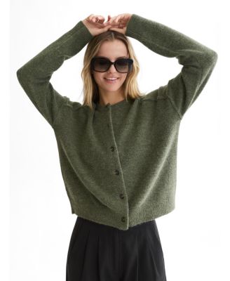 Women's Fuzzy Relaxed-Fit V-Neck Cardigan