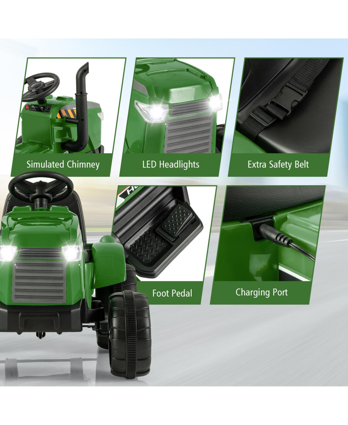 Mecale Ride-On Tractor 12V with Remote Control and Detachable Trailer, Ages 3-8