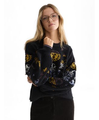 Women's Jacquard Oversized Crewneck Pullover Sweater