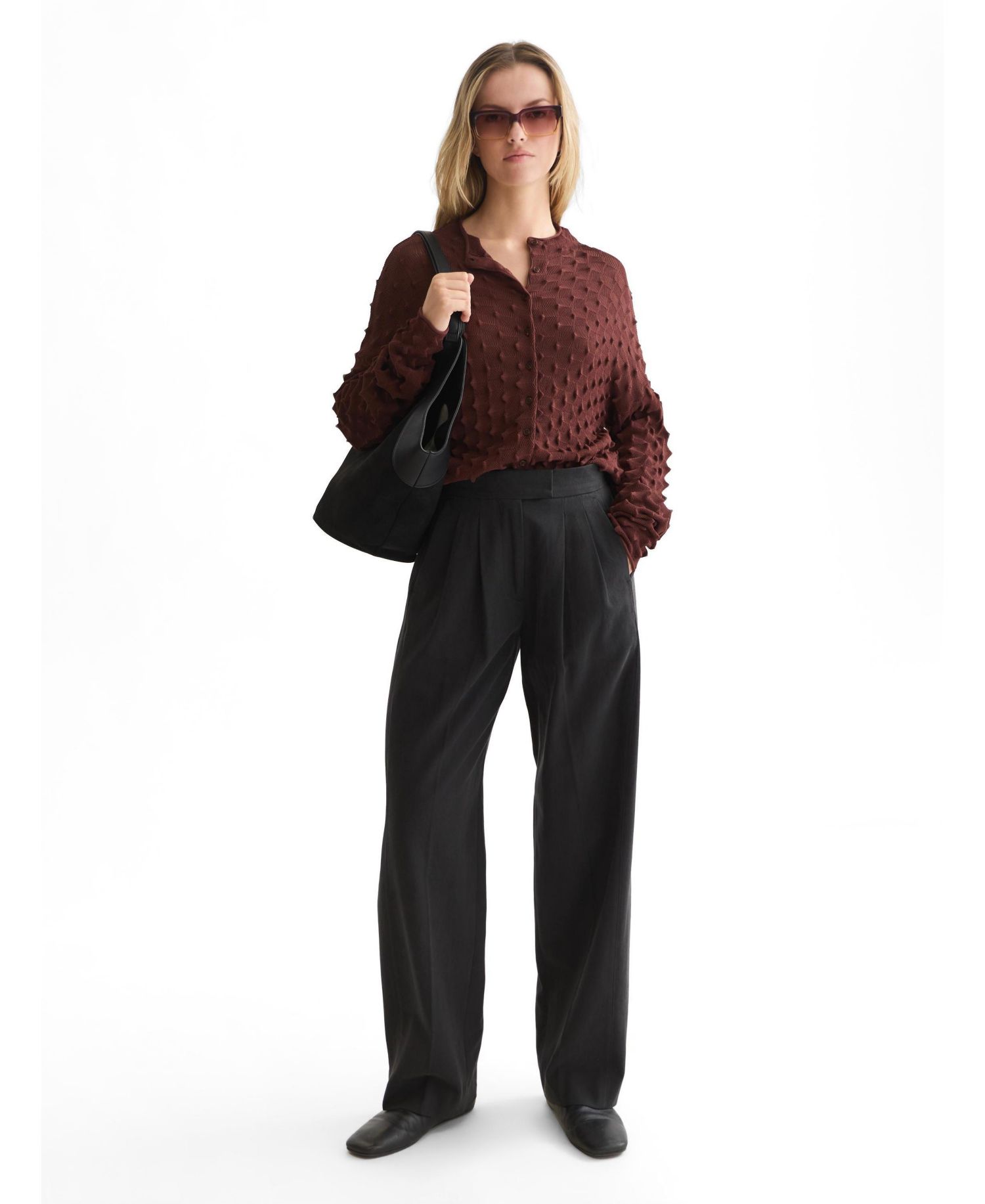 Women's Textured-Stitch Funnel-Neck Cardigan