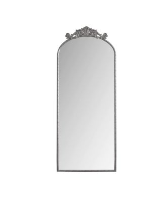 58 x 24 Inch Arched Full Body Mirror with Vintage Ornate Carved Applique on Top Hanging Wall Mounted for Living Room Bedroom Retro Deco