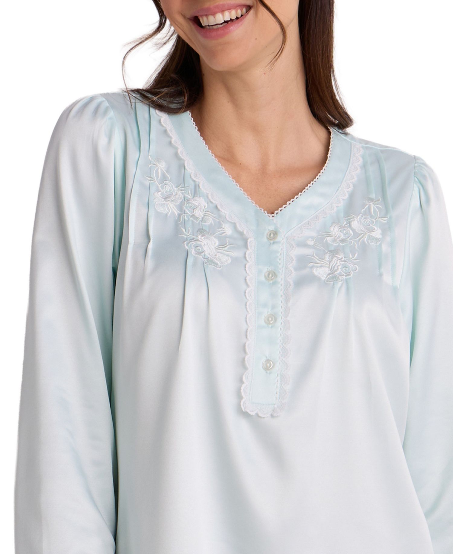 Women's Long-Sleeve V-Neck Brushed-Back Satin Gown