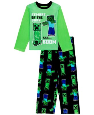 Boys' 4-20 Zombie Creeper Long-Sleeve Crewneck Minecraft Top and Pants Set