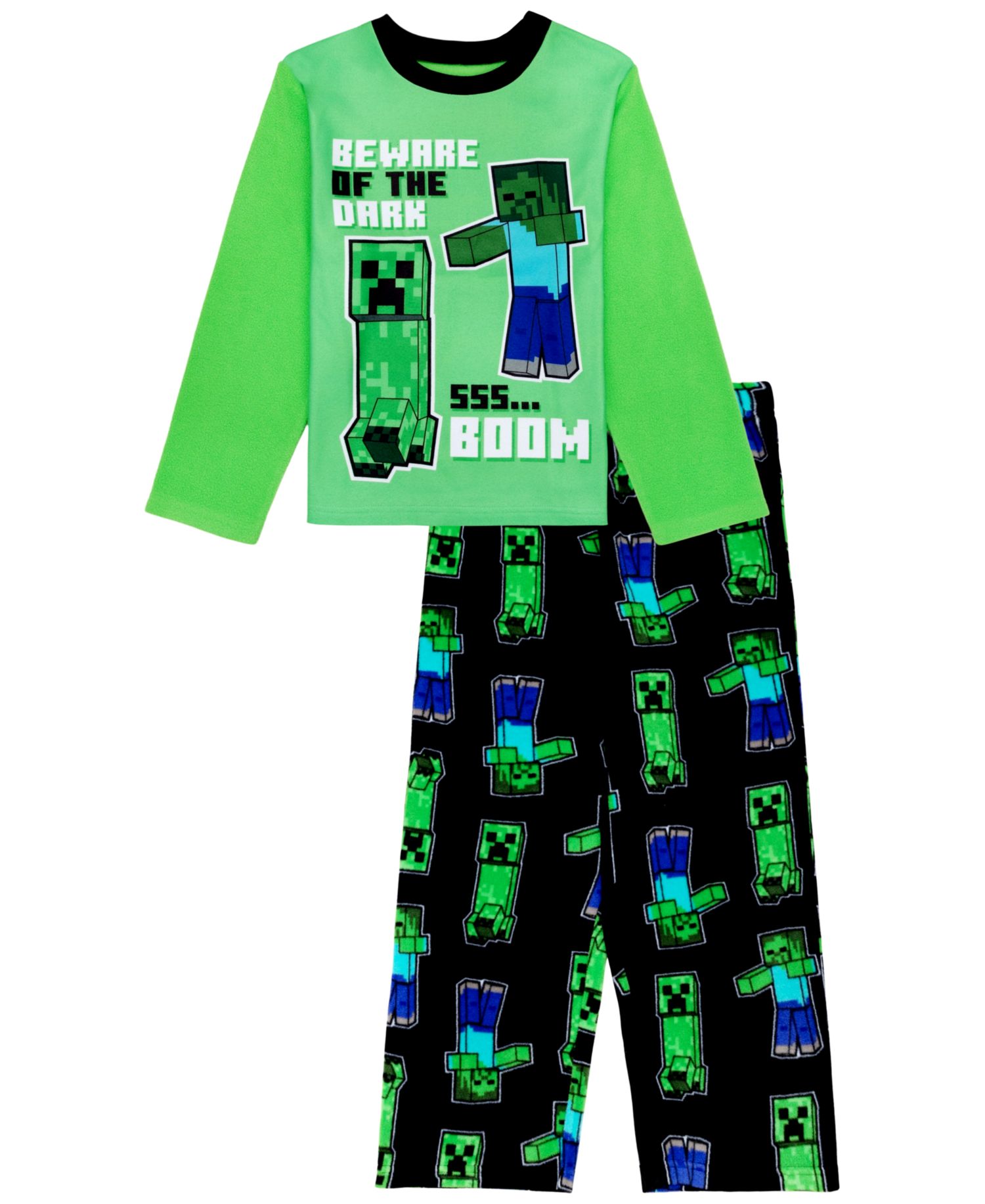 Boys' 4-20 Zombie Creeper Long-Sleeve Crewneck Minecraft Top and Pants Set