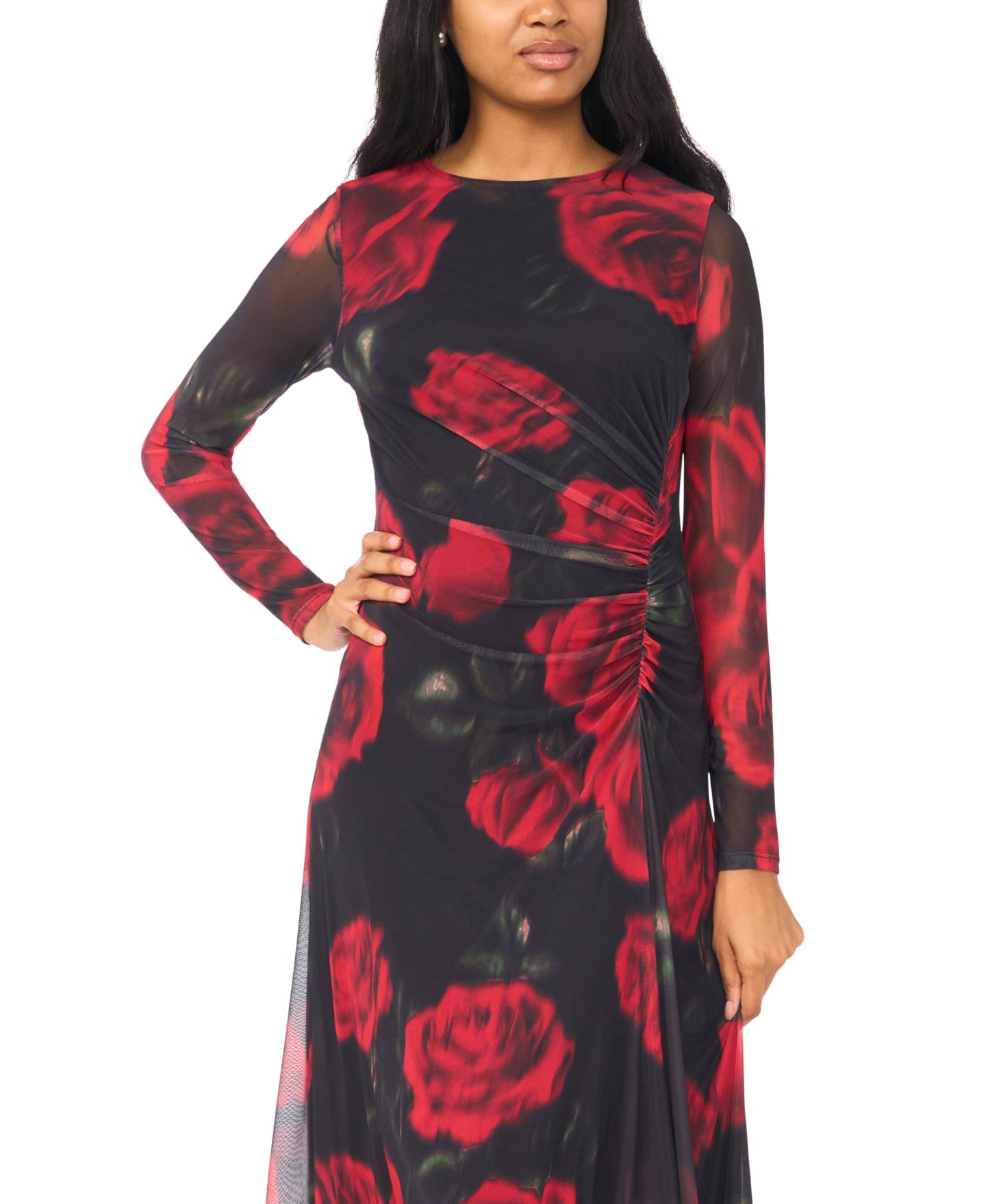 Женское платье MSK Long-Sleeve Floral Mock Neck Midi, цвет: Чёрный разноцветный — фото 3
