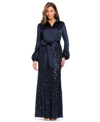 Women's Long-Sleeve Sequin Gown