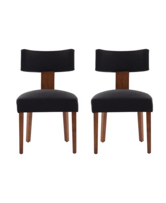 Set of 2 Linen Dining Chairs with Curved Backrest and Wood Legs