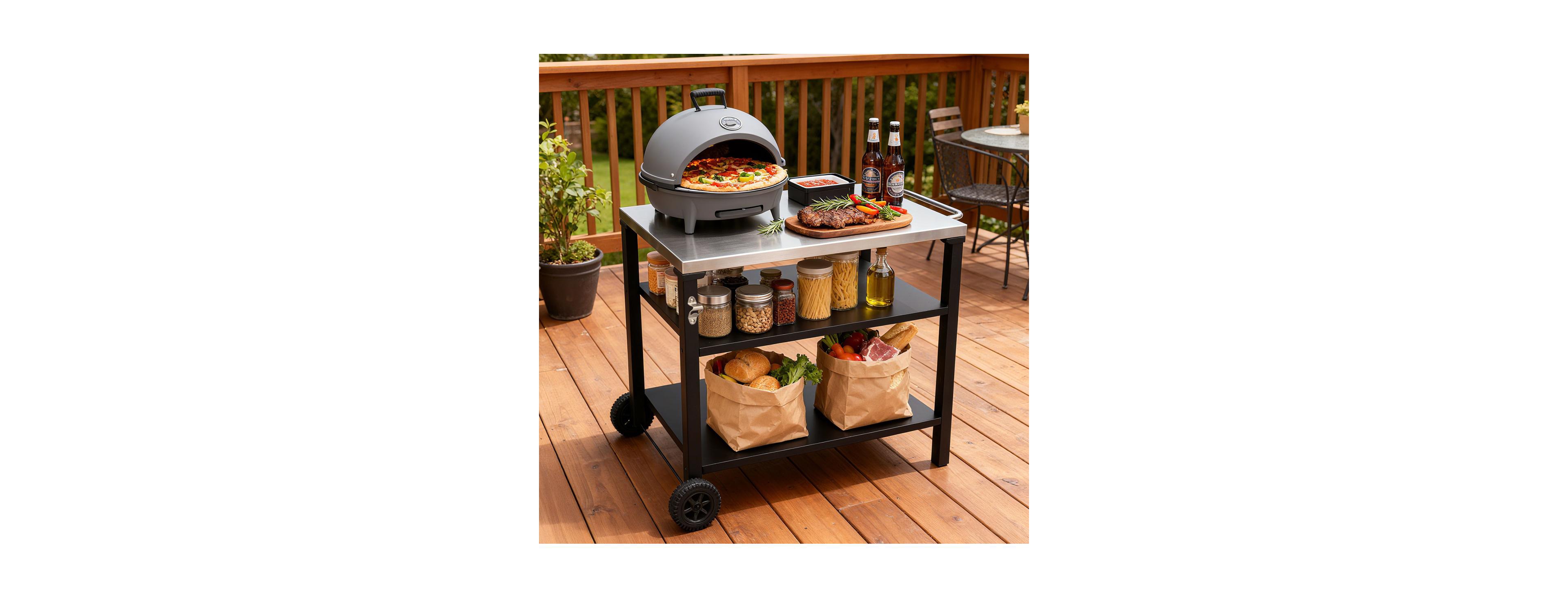Streamdale Furniture 3-Tier Outdoor Grill Cart with Stainless Steel Top and Wheels