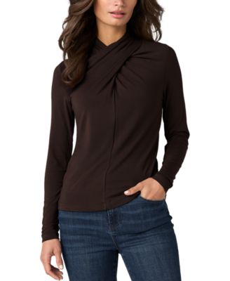 Women's Jersey-Knit Wrap-Neck Long-Sleeve Top