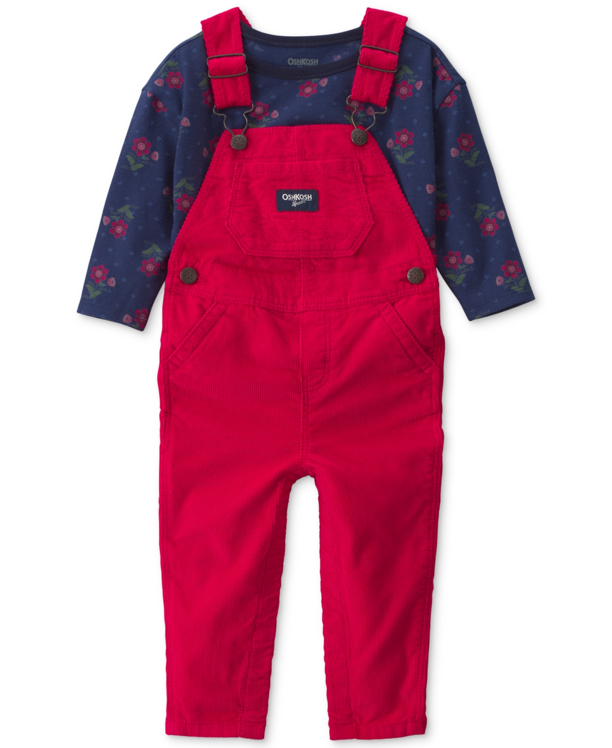 Osh Kosh Baby Girls' Floral Corduroy Long-Sleeve Top and Overall Set