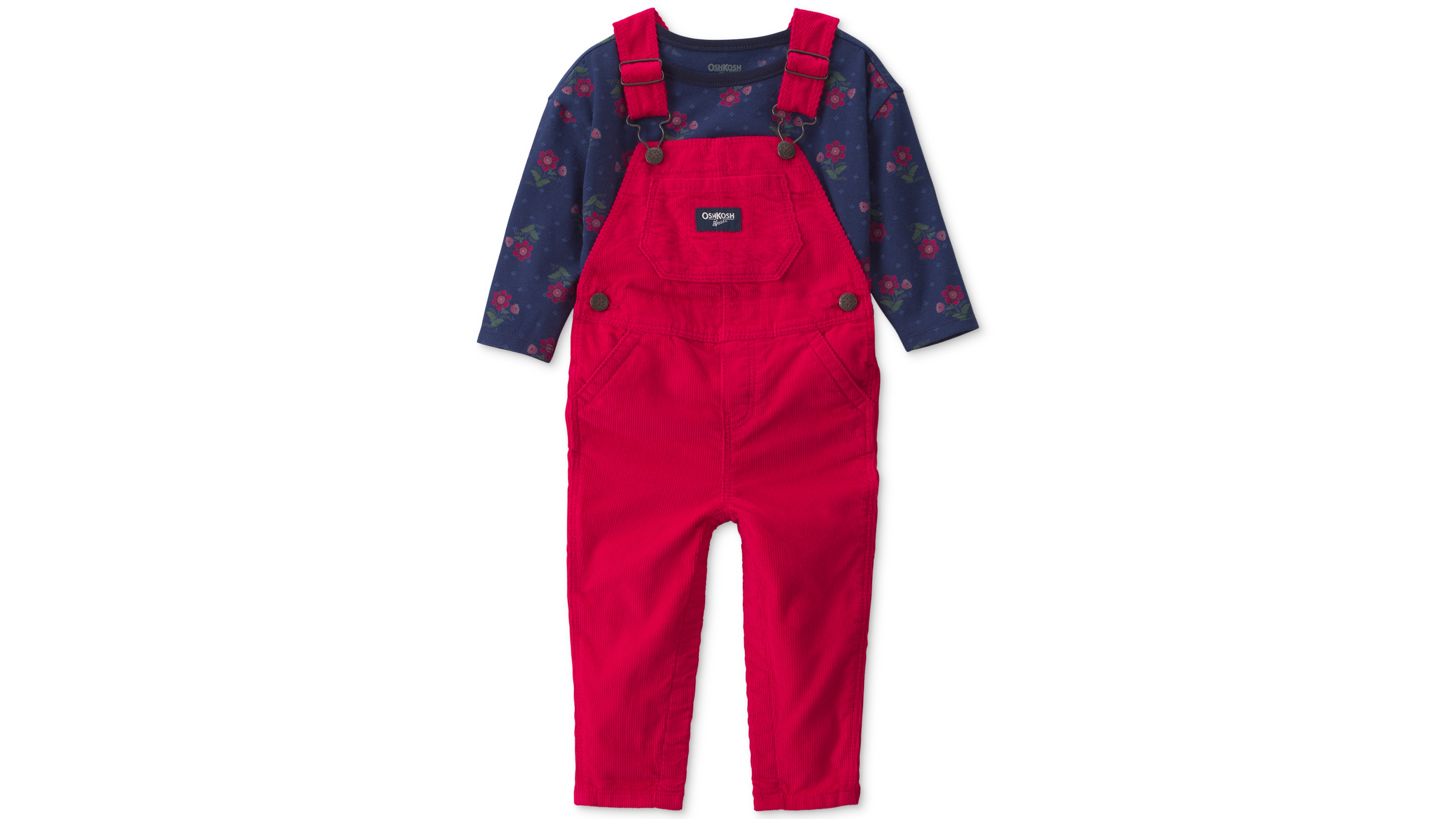 Osh Kosh Baby Girls' Floral Corduroy Long-Sleeve Top and Overall Set