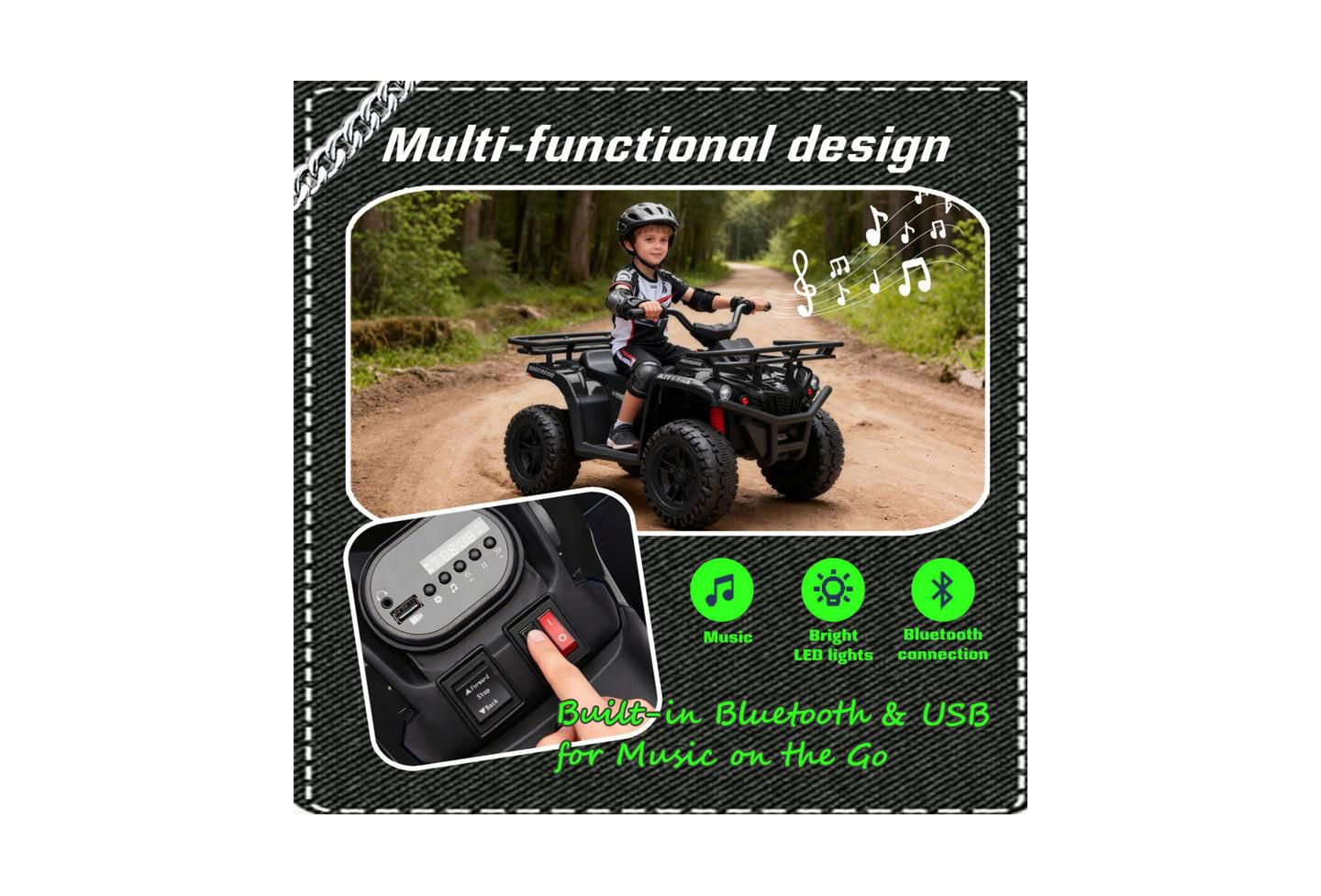 Детская игрушка YOBTOP 24V Dual Motor Off-Road Ride-On ATV, Ages 3-5, цвет: Чёрный — фото 6