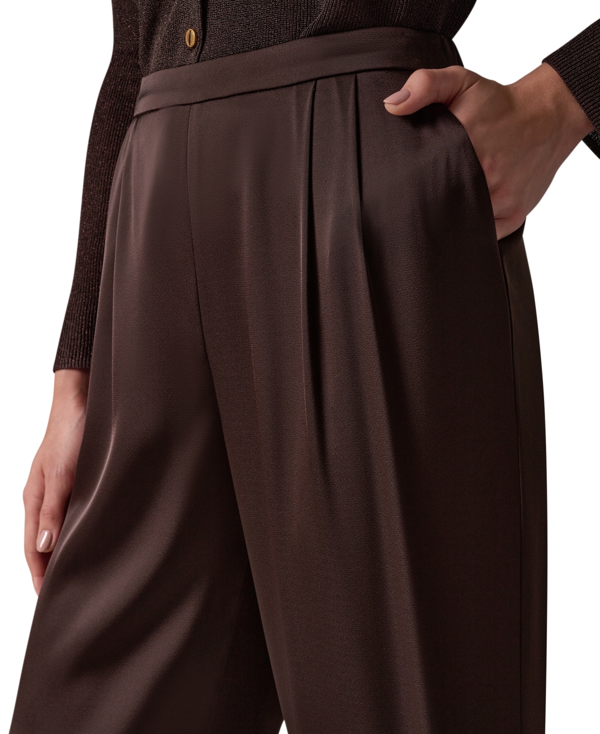 Donna Karan New York Petite High-Rise Wide-Leg Satin Pants