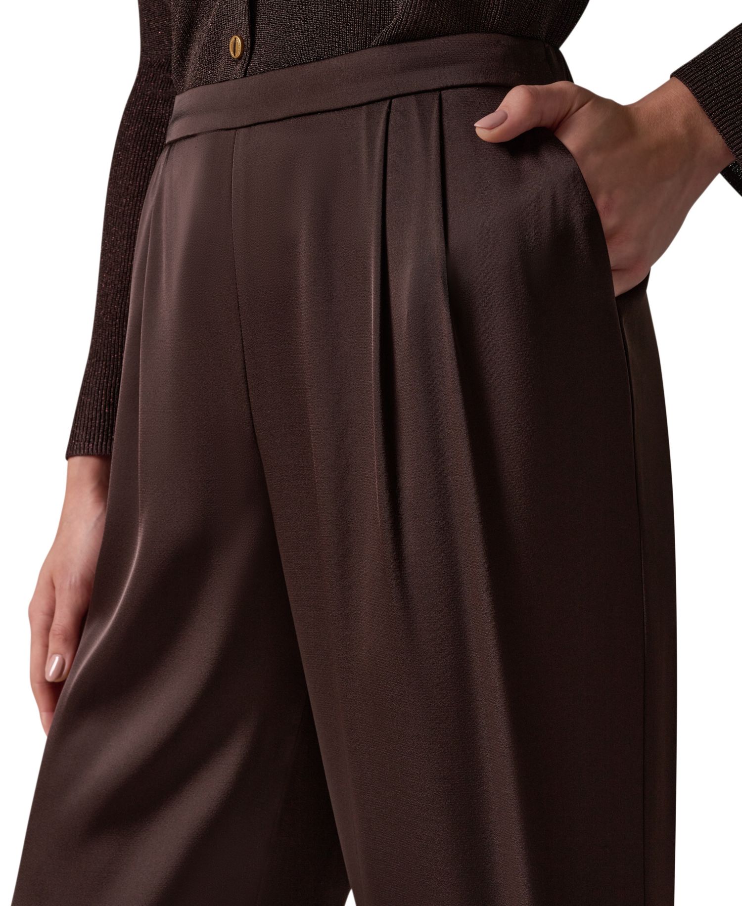 Petite High-Rise Wide-Leg Satin Pants