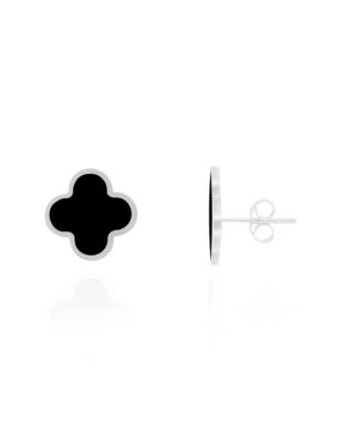 Classic Onyx Clover Stud Earrings Sterling Silver