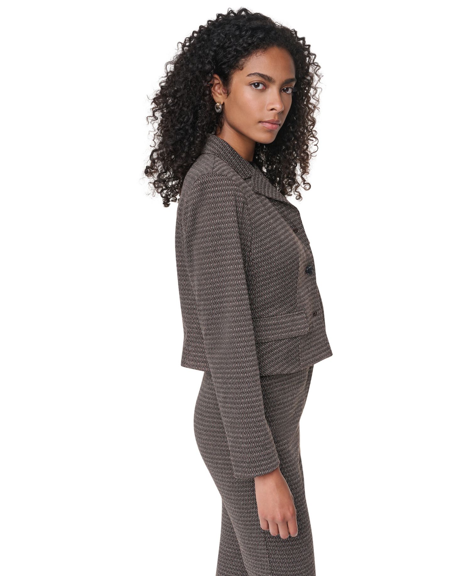 Petite Knit Diamond Jacquard Cropped Blazer