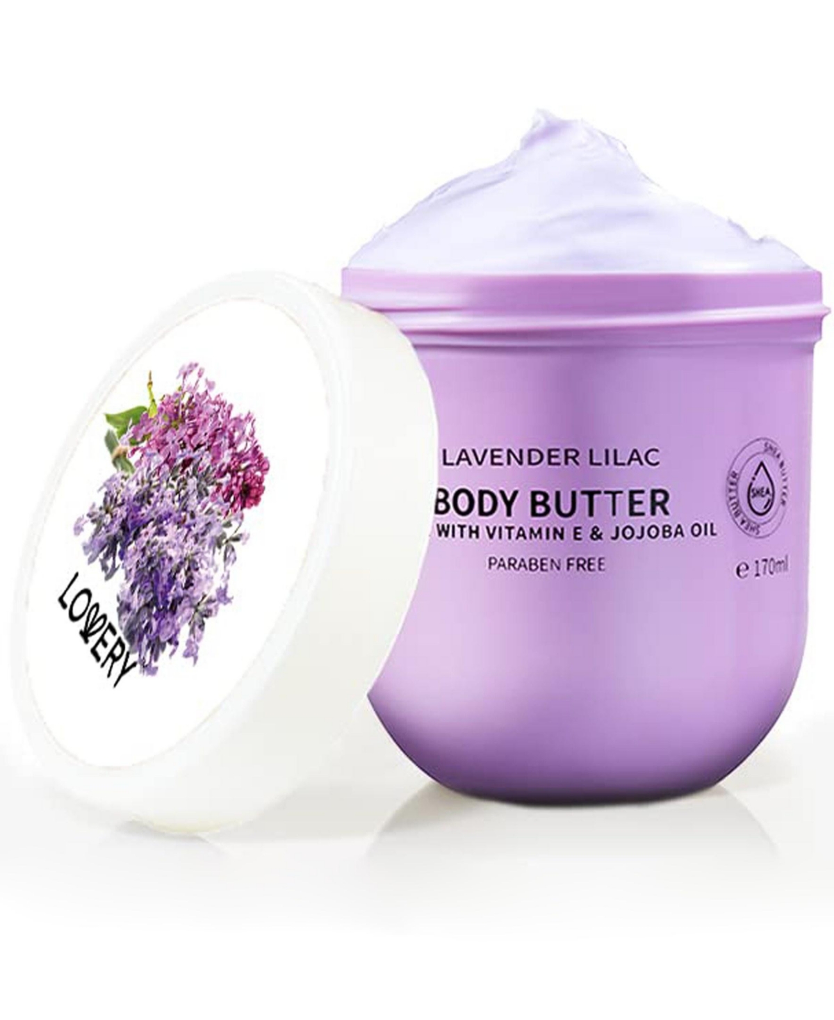 Lovery Lavender and Lilac Scented Whipped Body Butter, Bath and Body Care Cream, 6 oz - Purple