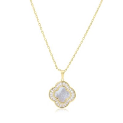 Large Mother of Pearl CZ Clover Necklace 14K Gold-Plated Sterling Silver