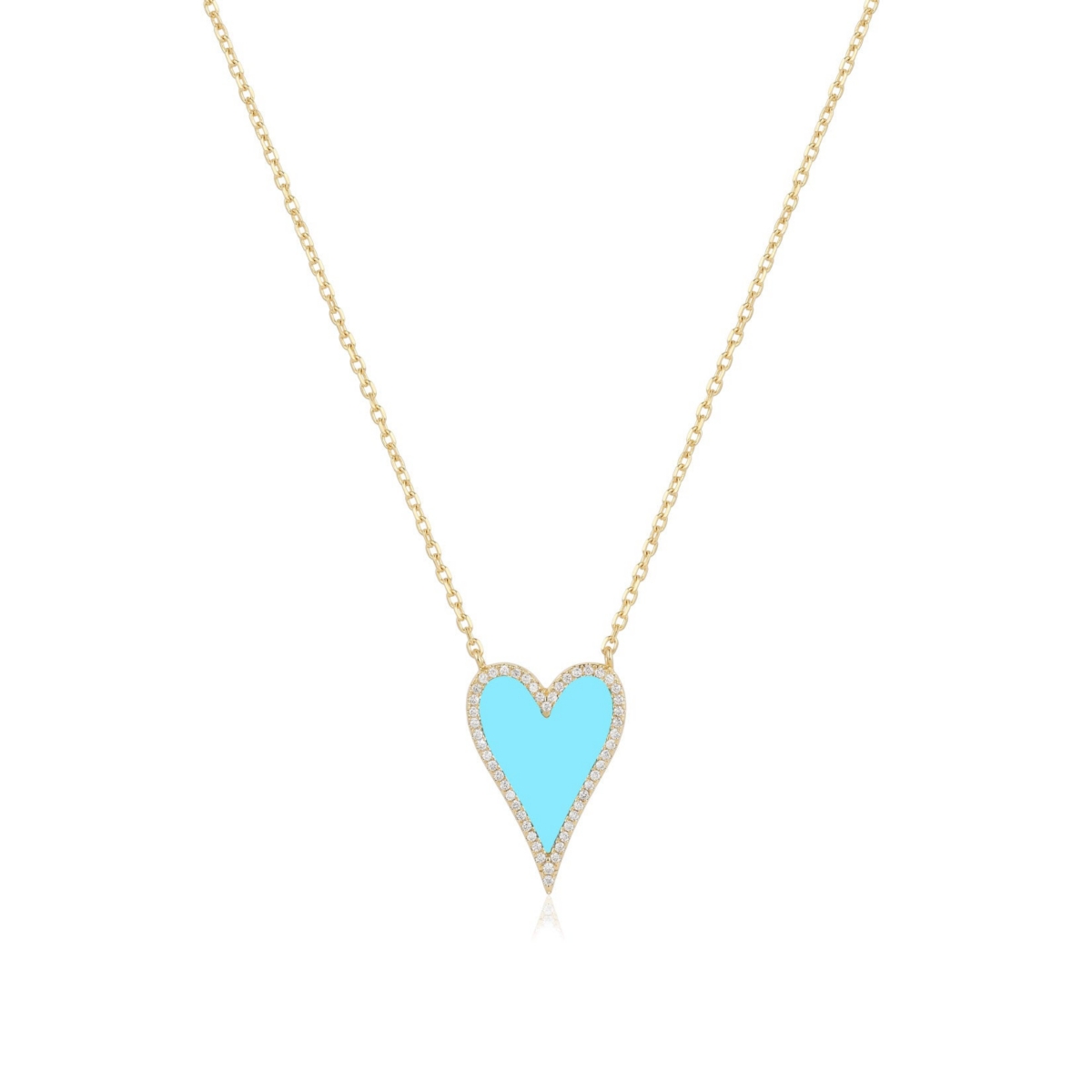 The Lovery Elongated Turquoise Cz Halo Heart Necklace 14K Gold-Plated Sterling Silver - Gold plated sterling silver